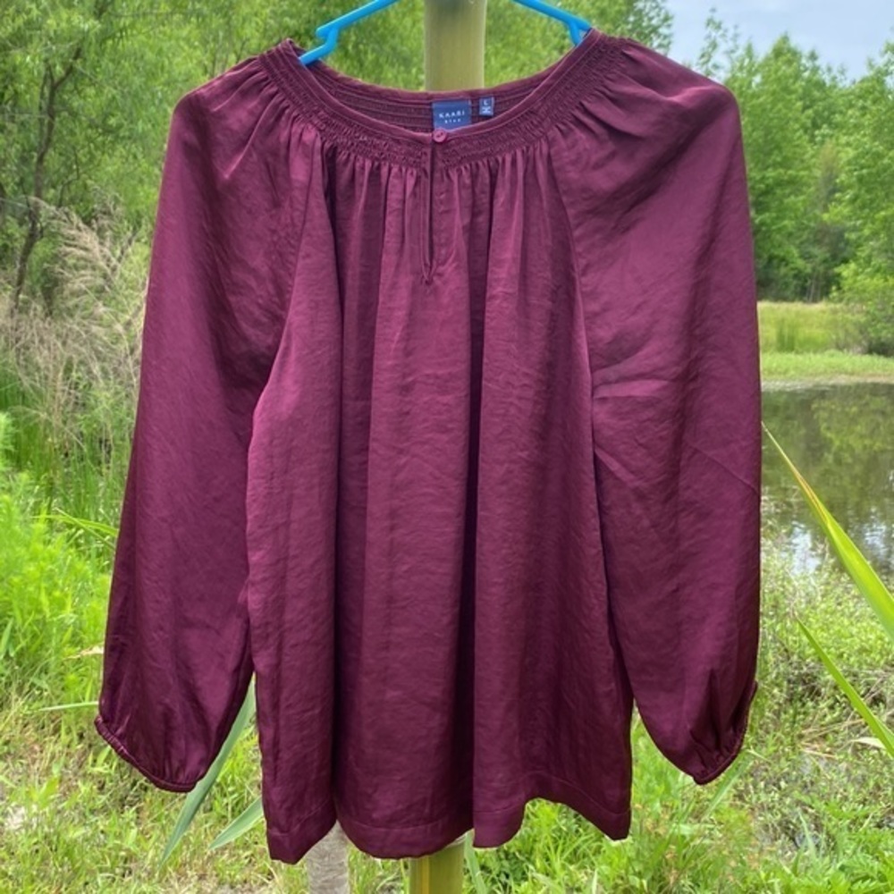 Keyhole Front Blouse In Wine  3/4 Sleeve